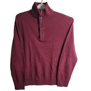 Banana Republic Burgundy Mock Neck Button Quarter MERINO Sweater‎ Men's M FLAW